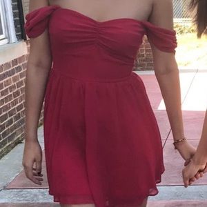 Red off shoulder dress